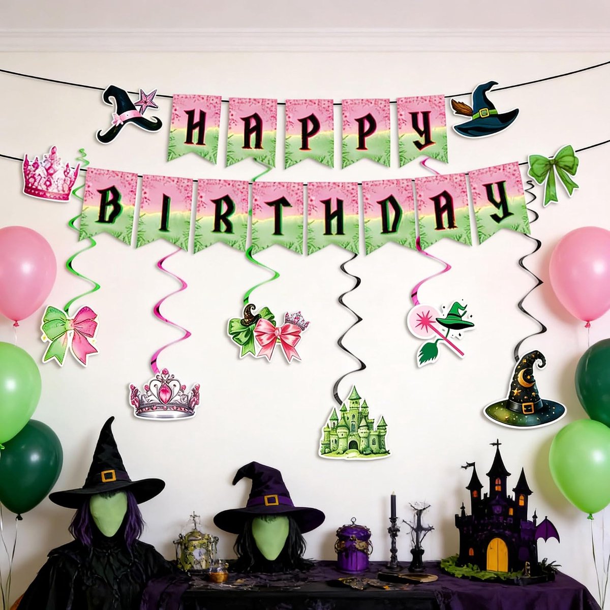 Groen Verjaardagsfeest Decoratie Banier Guirlande Thema | Roze Groen Verjaardagsfeest Decoratie Banier Guirlande Thema Feestaccessoires