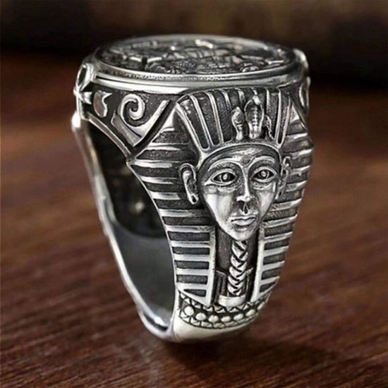 Stalen herenring, oude Egyptische farao piramide ring, beschermengel Anubis amulet ring, gegalvaniseerd zilver, 7-11 — afbeelding 2