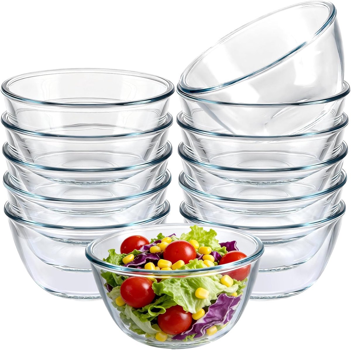 12 stuks slakommen glas, 500 ml glazen kom, glazen dessertkommen, serveerschalen, ijsschalen, glazen schaal, glazen schaal, glazen voor dessert