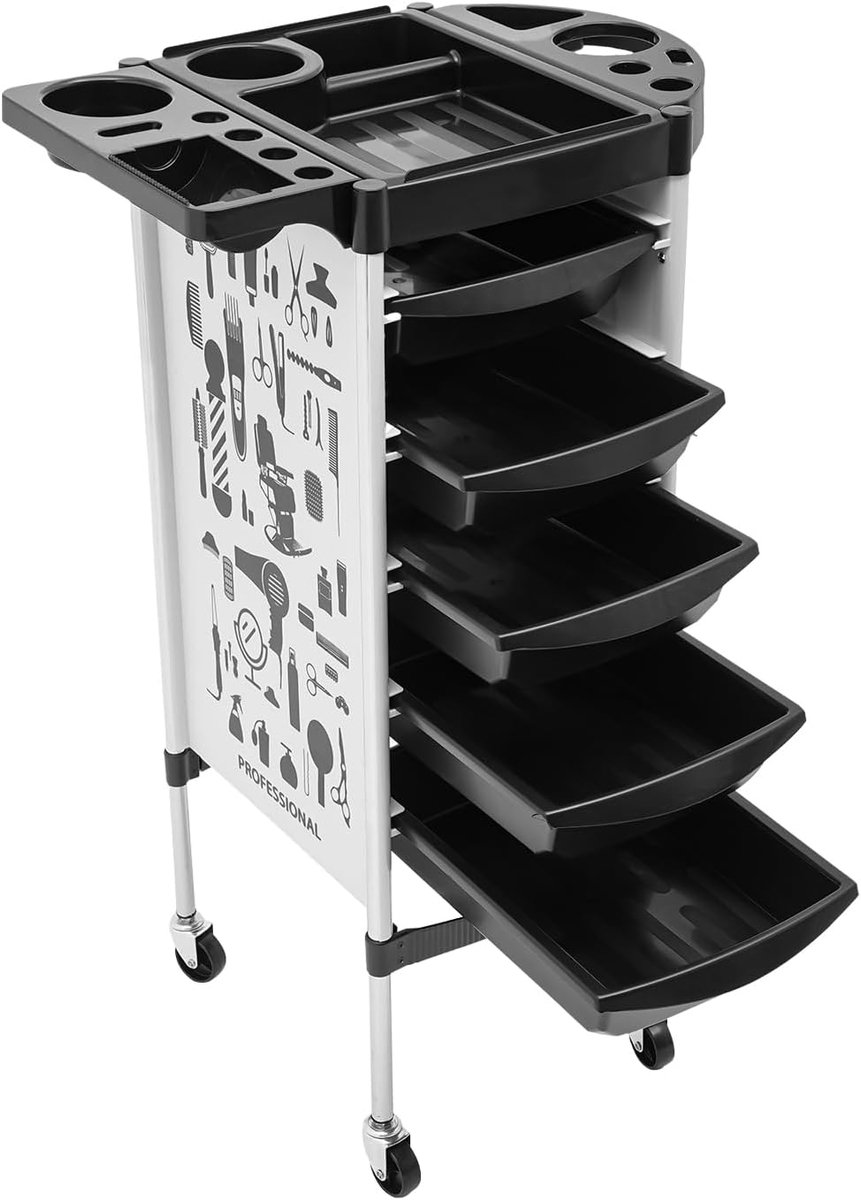 Mobiele salon trolley met 5 lades - multifunctionele haar salon kar - grote opbergruimte - ideaal voor kappers - SnelShoppen
