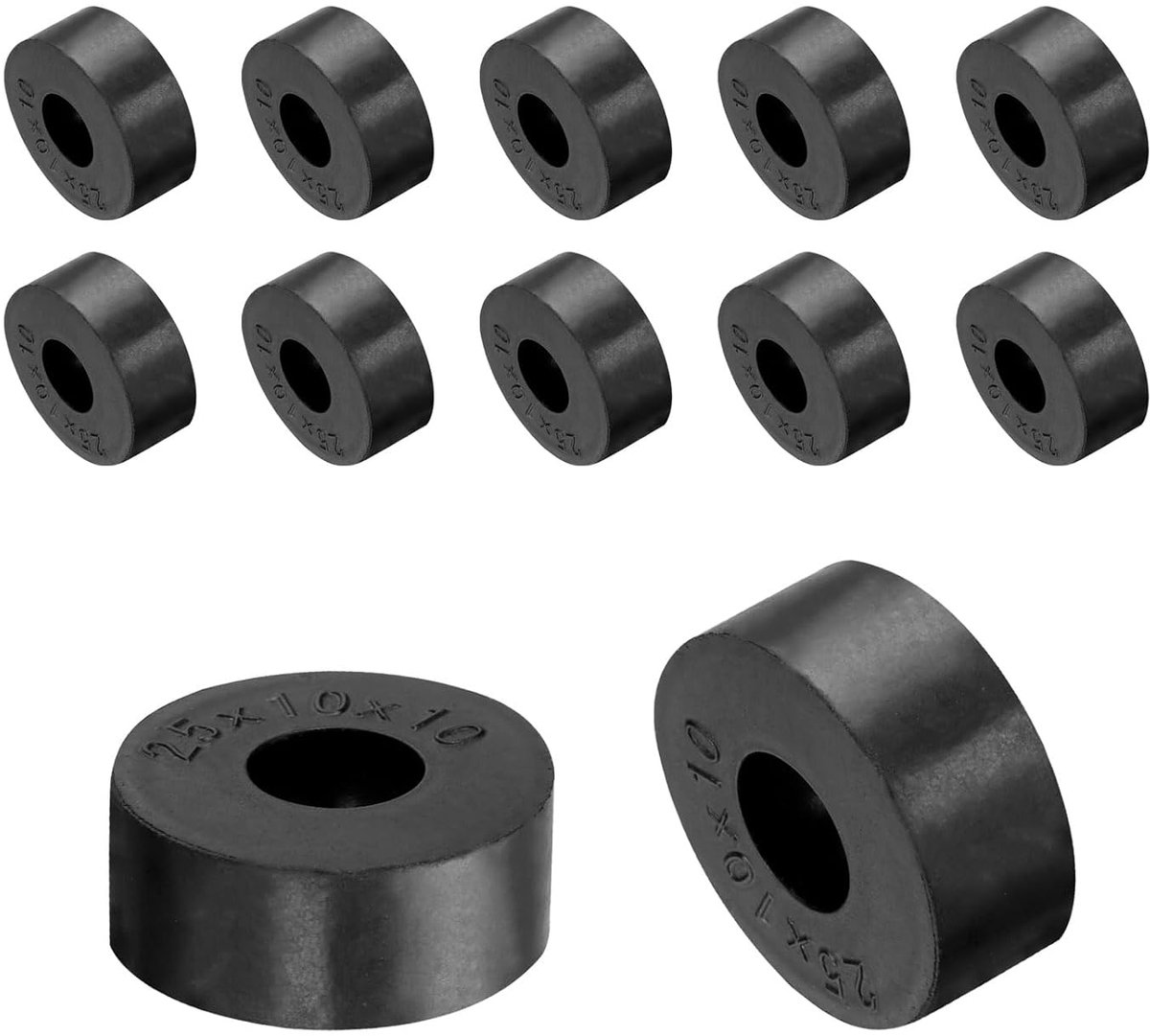 Rubberen sluitringen, 12 stuks, 25 mm, buitendiameter 10 mm, binnendiameter 10 mm, hoogte, ronde anti-vibratiespacer, rubberen bussen, grommets, dikke rubberen schijven voor auto-accessoires