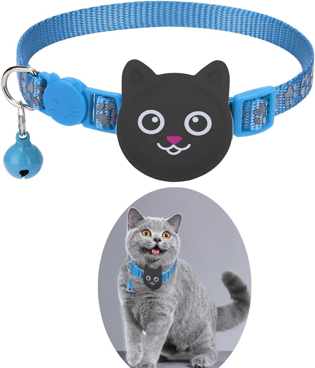 Kattenhalsband, Jrzyhi AirTag-halsband voor katten met bel en veiligheidssluiting, verstelbare reflecterende halsband met AirTag-houder voor katten, puppy's, kittens
