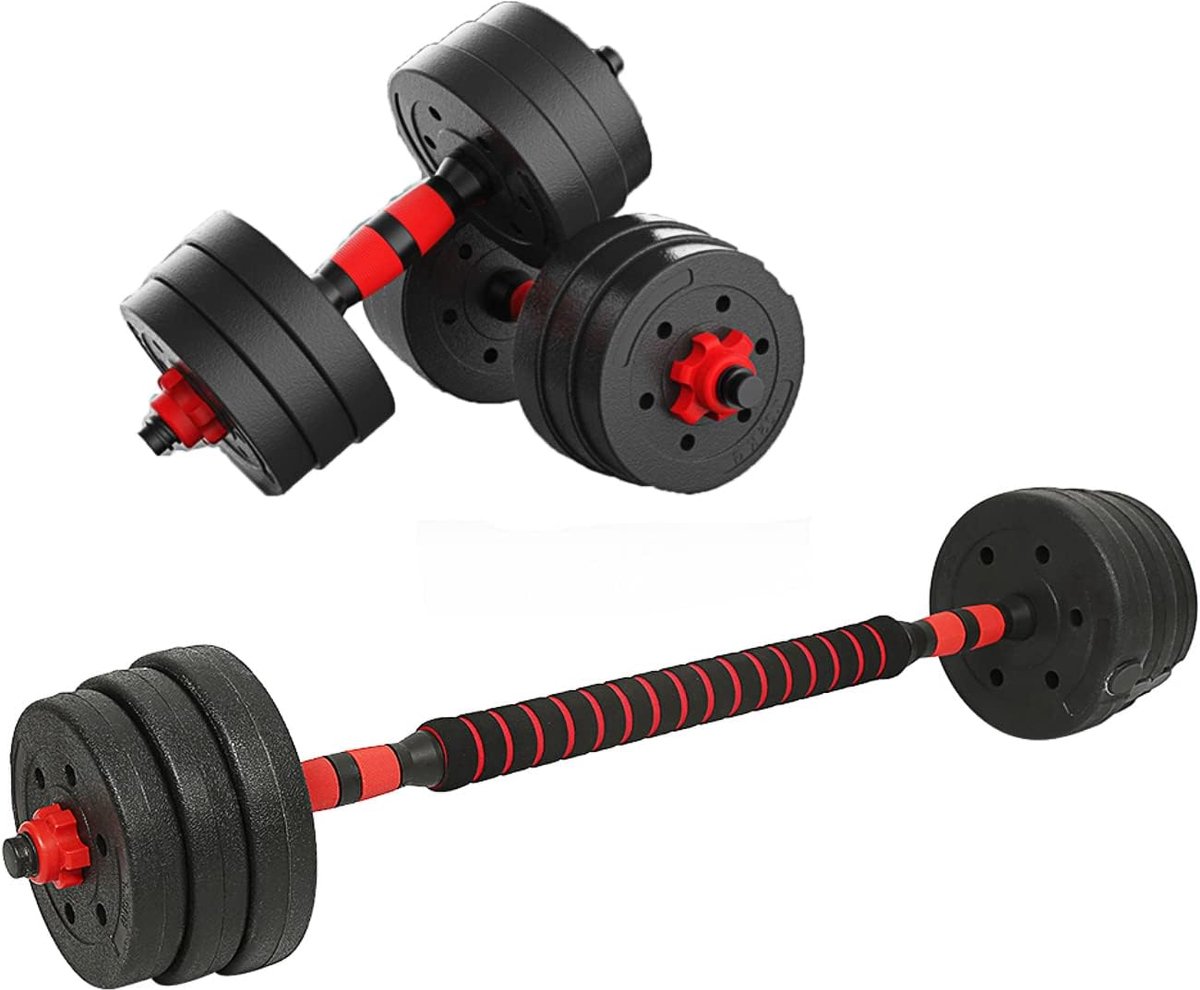 2-in-1 verstelbare halter, krachttraining, verstelbare halters, totaal gewicht 20 kg, zwart-rood