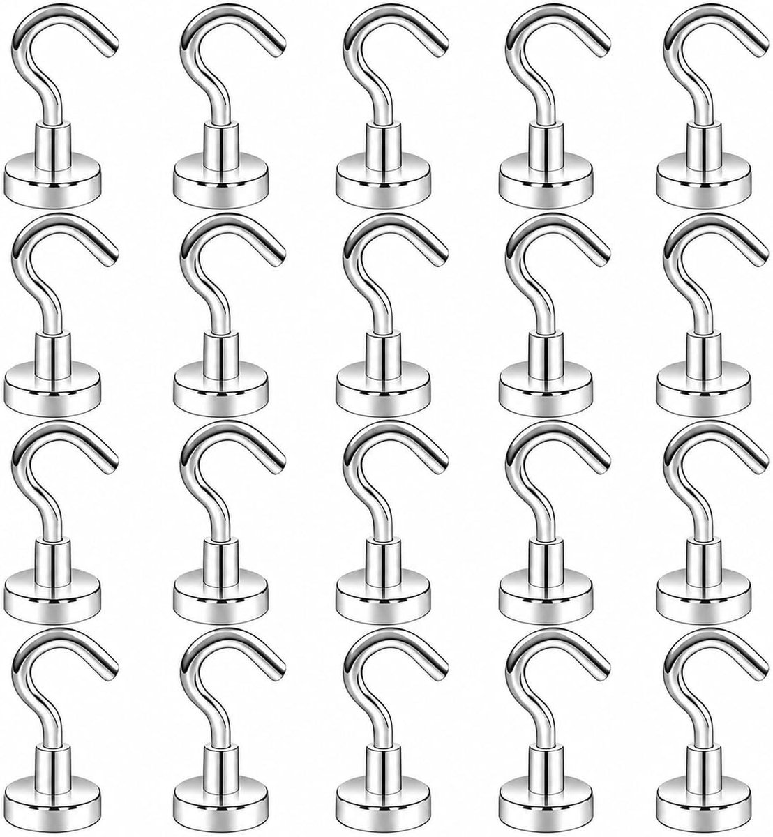 Magneethaken, 20 stuks, 16 mm, extra sterke magneethaken voor keuken, koelkast, garage, kantoor, klaslokaal en werkplaats, afneembare sterke magneten voor het ophangen van gereedschap, handdoeken en
