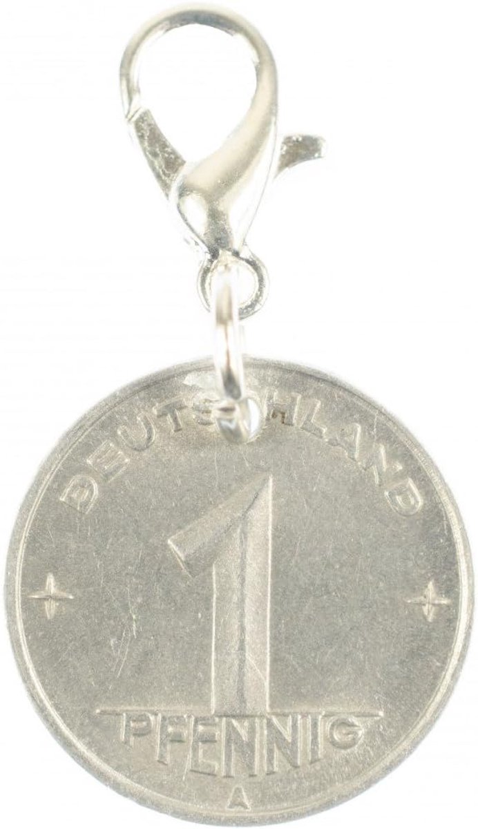 1 DDR Pfennig Charm munt geld muur oud - handgemaakte modesieraden I kettinghanger verzilverd - bedelhanger bedelarmband - hanger voor armband, 21mm, Aluminium Metaal Katoen