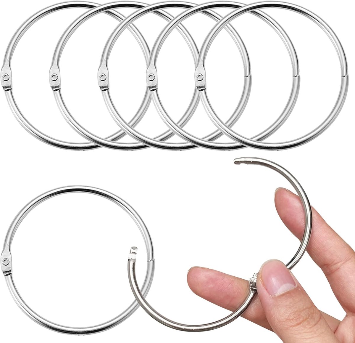 Ringen, platte ringen met glijinleg van roestvrij staal en kunststof gordijnhaken voor ramen, deur, douchegordijnen, 50 mm binnendiameter (zilver)