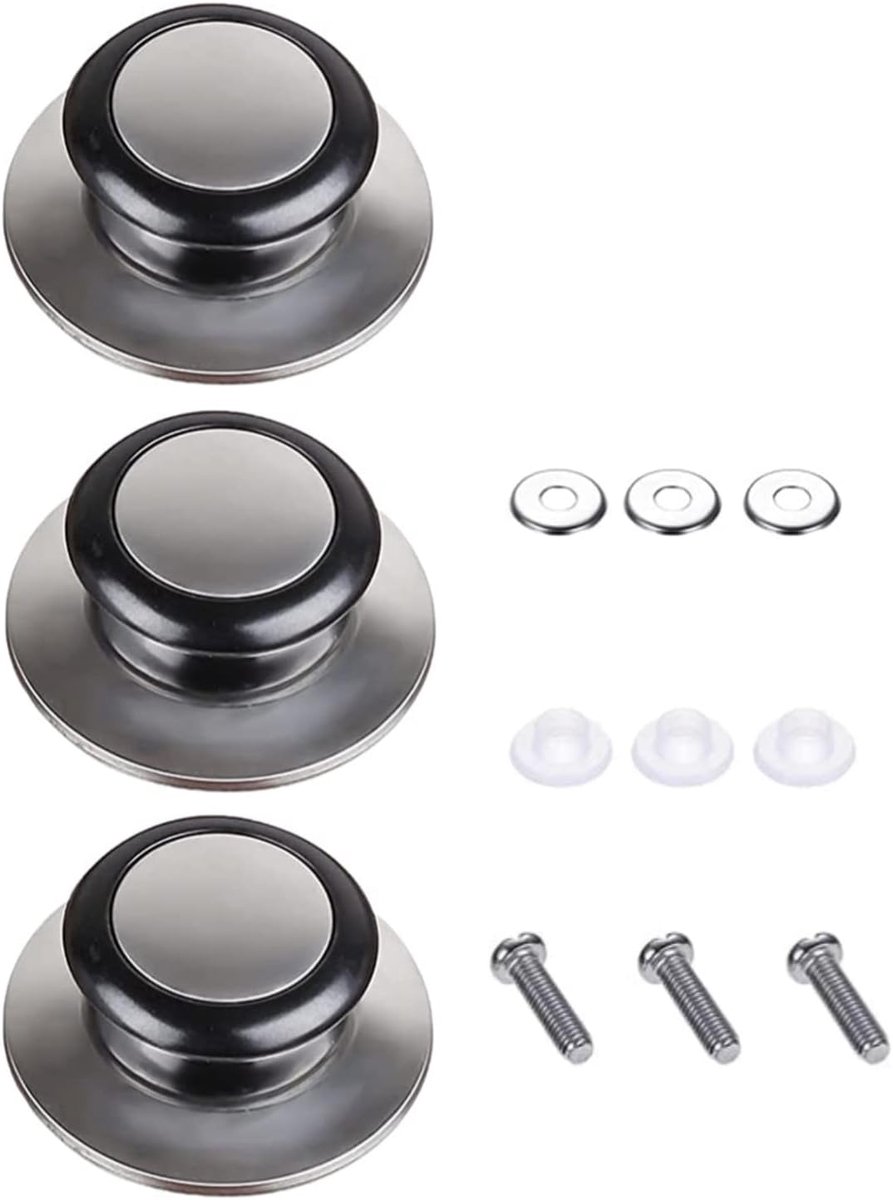 3 stuks pot deksel handvat deksel handvat van glas en roestvrij staal - pan knop geschikt voor keukengrepen