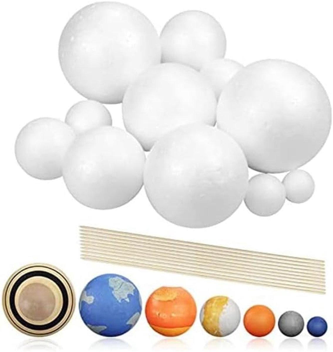Crafts Projectkit, 14 polystyreenballen van verschillende afmetingen, voor schoolwetenschappelijke projecten