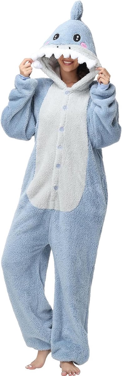 Pyjama voor volwassenen, uniseks, onesie, nachtkleding met kap, jumpsuit, loungewear, warm en zacht, voor feestjes en avonden