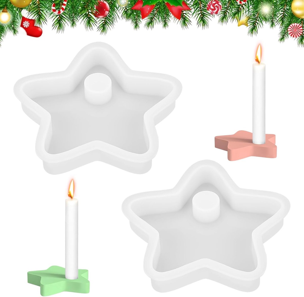 Kaarshouder, siliconen vormen, gietvormen, 3D-sterren, kerst, gietvorm, gipsvormen, siliconen kaarsenhouder, vorm voor Kerstmis, tafeldecoratie (1 stuks)