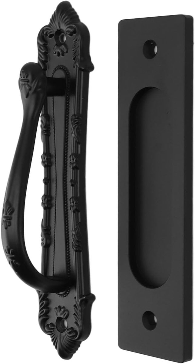 Zwarte schuur deurgrepen, rustieke deurgrepen Heavy Duty schuifdeurgrepen gesneden deur pull dubbelzijdige hardware set voor schuifpoort