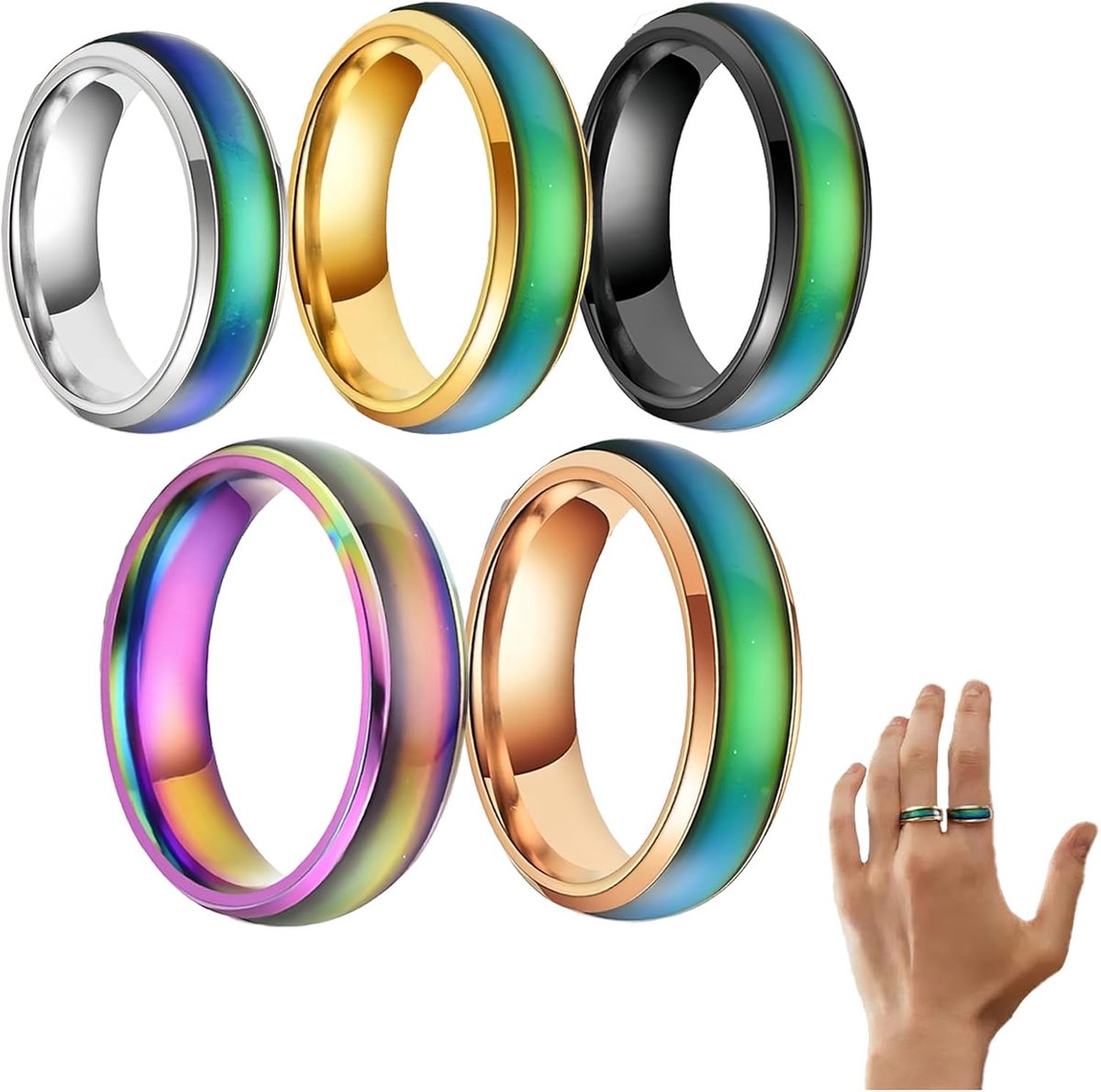 Ringen Roestvrij Staal 1,66cm 1,73cm 1,8cm | Kleurveranderend, Emotionring, Voor Vriend Vriendin, Dagelijks Feest Verjaardag, Valentijnsdag Jubileum