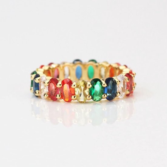Eternity Rainbow Ring Band Ring voor Dames Meisjes 18K Vergulde Ovale Veelkleurige Zirconia Eternity Ring — afbeelding 5