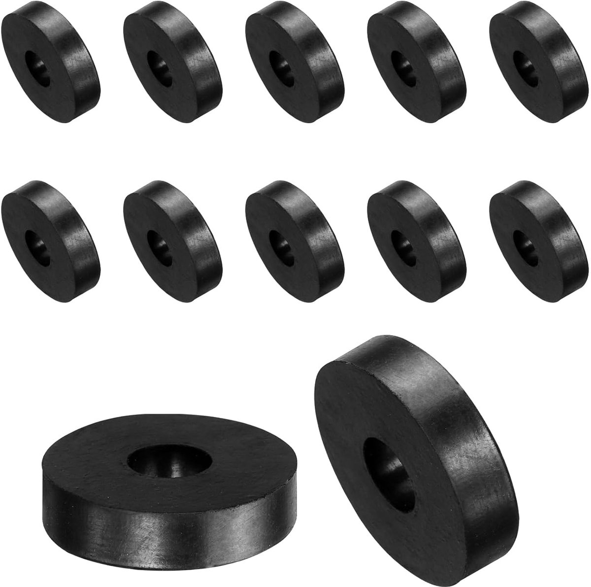 Rubberen sluitringen, rubberen spacer, 30 mm buitendiameter x 10 mm binnendiameter x 7 mm hoogte, zwart, ronde afstandshulzen, dikke rubberen ringen, rubberen afstandhouders, 12 stuks