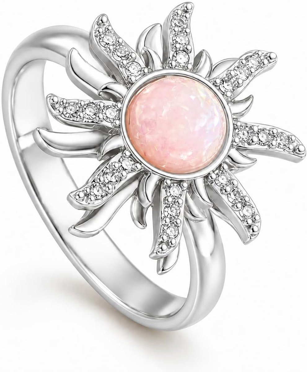 Anti-stress-ring, verstelbare spinner ring van roestvrij staal, angstring met zondesign, paarse blauwe steen en stras-look, open stressring voor dagelijks gebruik en cadeau