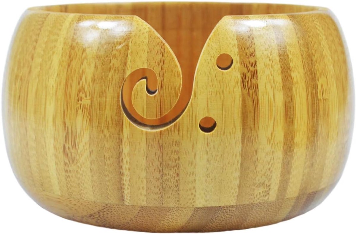 Garenkom, 16 cm Houten Vervaardigd Houten Draagbare Garen Opbergkom Breien Haak Accessoires Wolhouder met Gesneden Gaten & Boren voor Haak Breien Home Decor