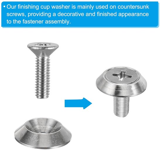 M6 Verzonken Afwerking sluitring, 10 stuks 15 mm Dia. 2,8 mm Grote 304 Roestvrij Staal Afwerking Cup Ring Schroef Bout Hoofd Pakking voor Industriële Bouw — afbeelding 2