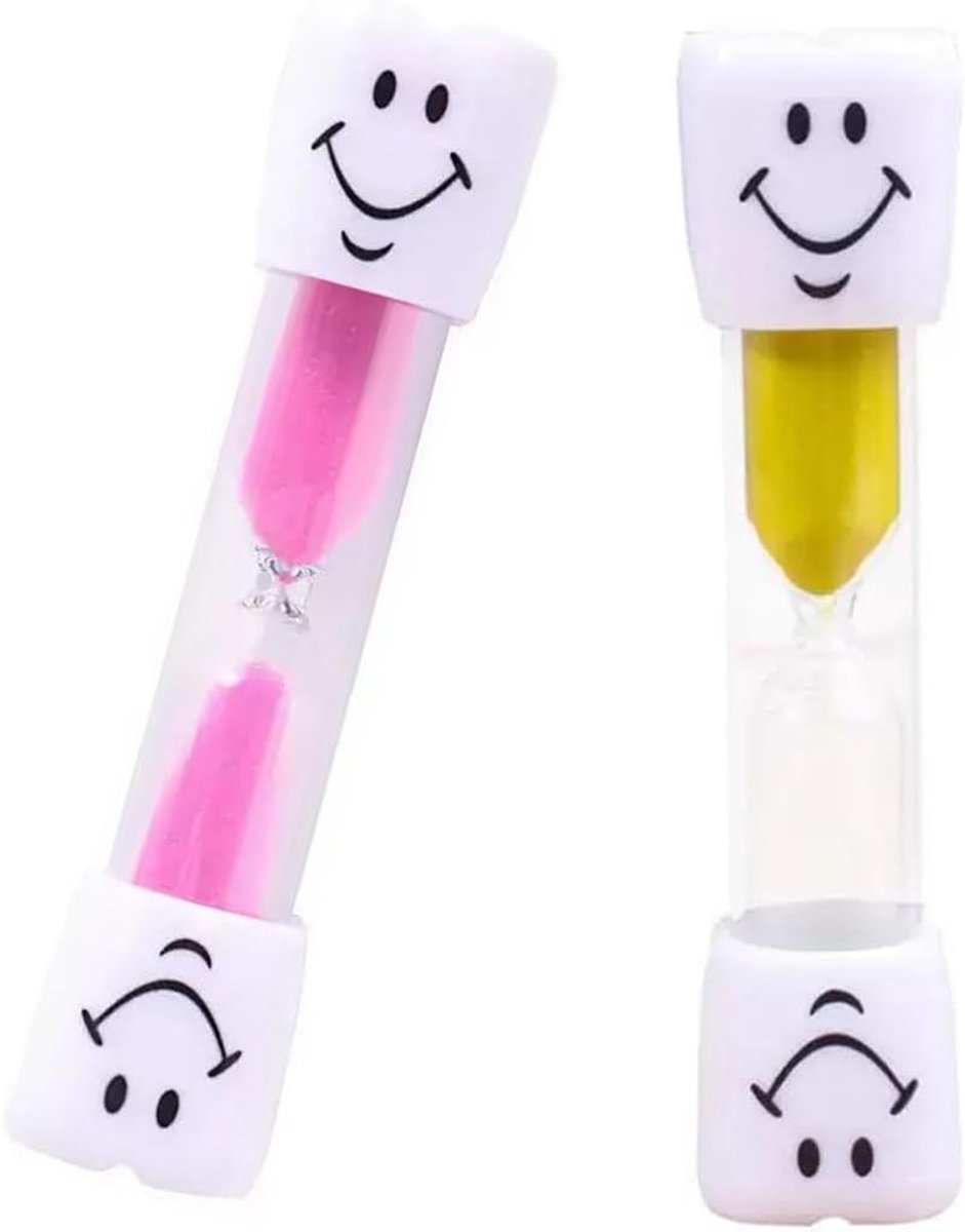 2 Stück Sanduhr Zähneputzen Kinder 3 Minuten Timer mit Smiley Gesicht Bunter Sanduhr Set für Kinder Zahnbürste Zeitmanagement Spiel Küche Zuhause Gelb und Rosa