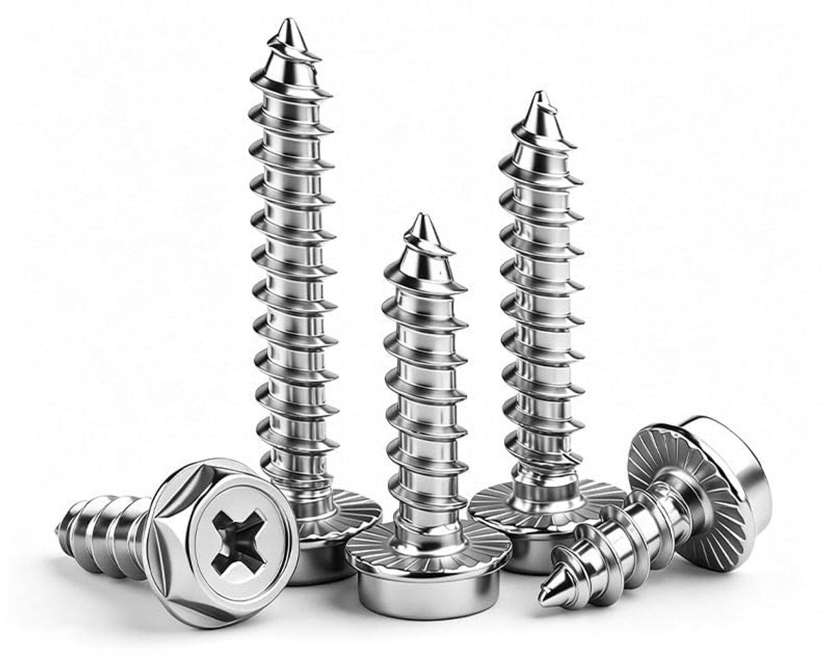 Zelfborende schroeven M4 van roestvrij staal met sluitring | 304 roestvrij staal, Phillips schroefontwerp, zeshoekige flenskop, corrosiebestendig, metalen bevestiging in B