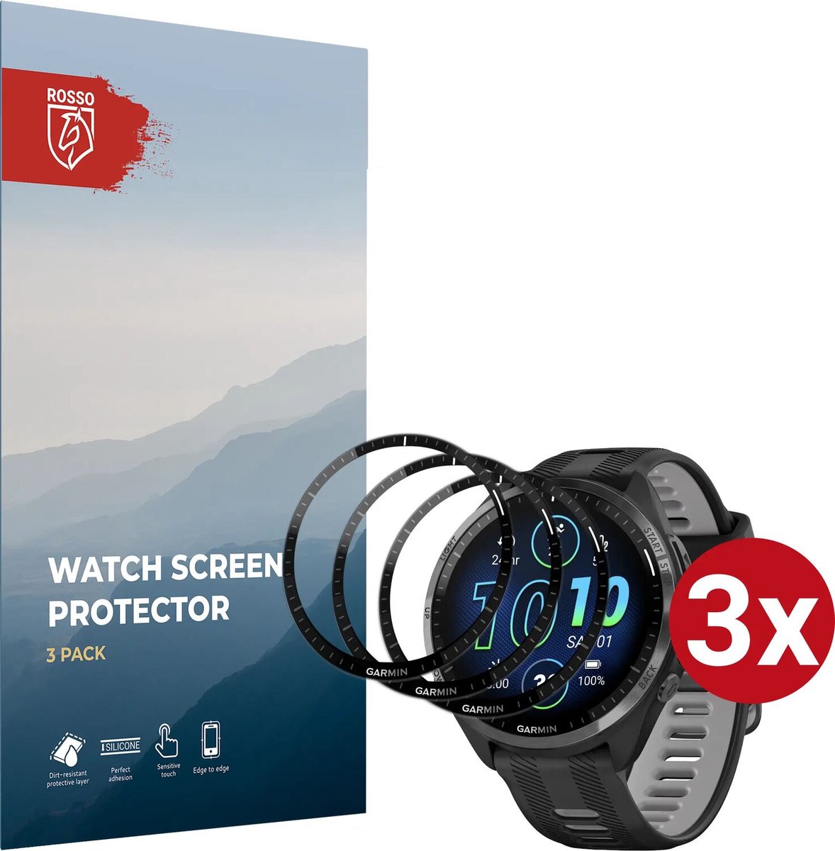 Rosso Hybrid Glass Geschikt voor Garmin Forerunner 965 - PMMA Glas Screen Protector - Ultradun Plexiglas - Horloge Beschermlaag (3-Pack)