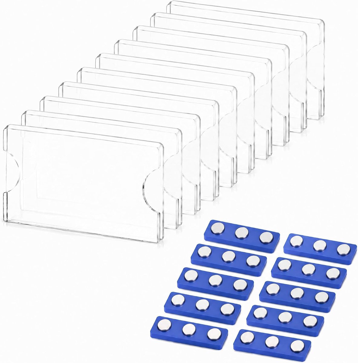 Naambordjes, magneet, 75 x 30 mm, transparant, acryl, naamplaatje met 3 punten, neodymium magneten voor kantoor, school, conferenties, 10 stuks