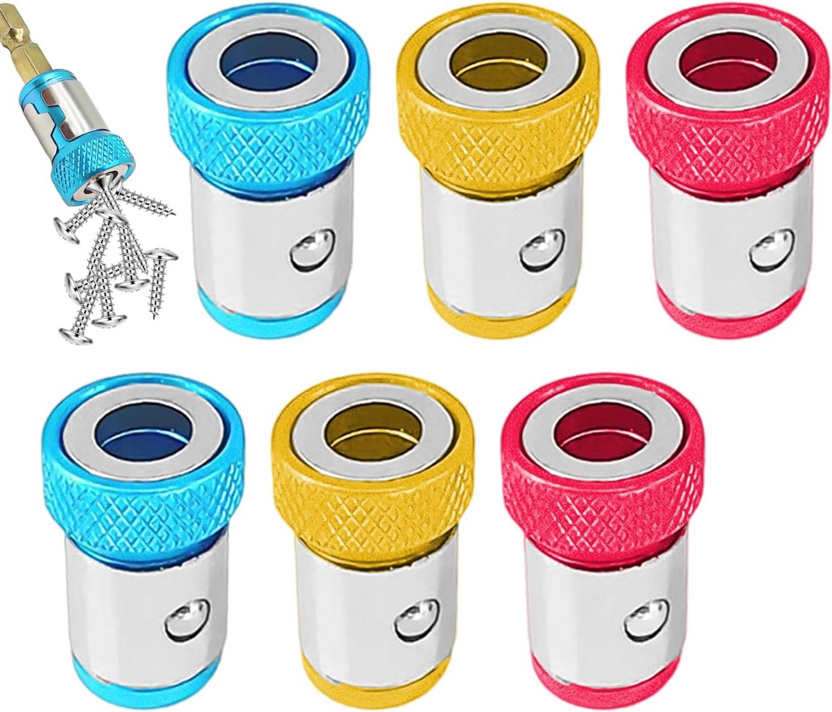 6 stuks schroevendraaier bit magnetische ring, schroevendraaier magneet, magnetische schroefhouder, impact driver bit houder (rood, geel, blauw)