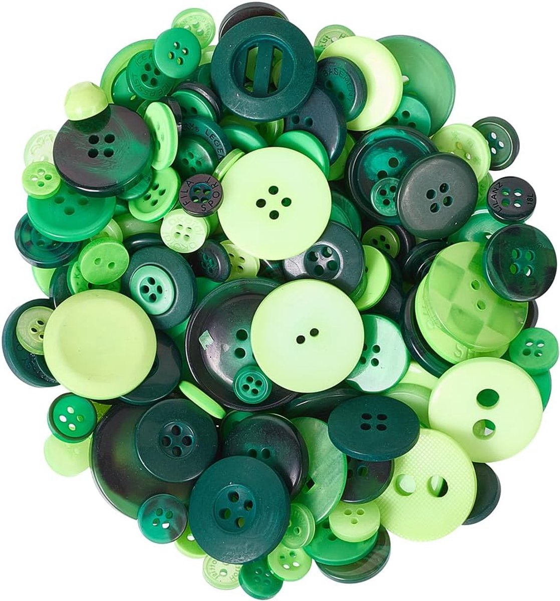 150G Groene Hars 4 Gaten Knop Met Verschillende Maten Snaps Ronde Vormige Patroon Gat Plaksteen Vervanging Knoppen Bulk Voor Naaien Maken Kleding Accessoires Decor Diy Craft Supplies