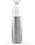 Dopper Steel drinkfles van geborsteld roestvrij staal met witte dop, 490 ml.