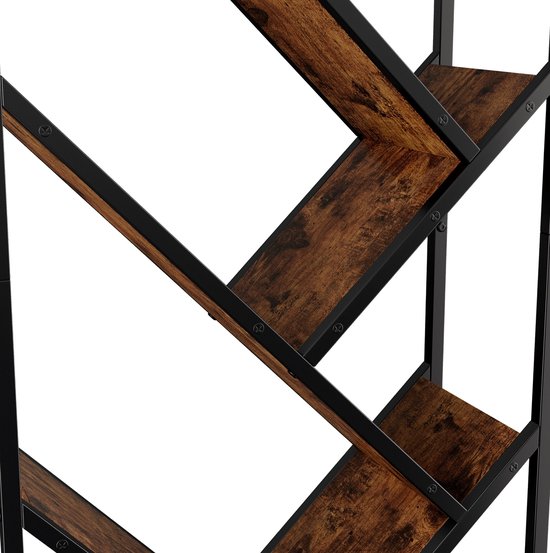 DESMIU Boekenkast - Boomvormig Open Wandrek Met Anti Kantel - 80 X 35 X 160 Cm - MDF En Staal - Zwart Bruin - Voor Woonkamer En Werkkamer — afbeelding 4
