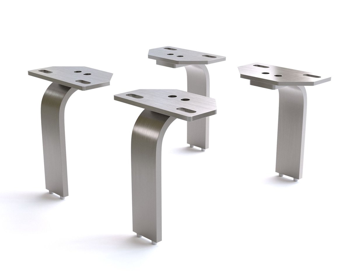 Poot L-vormig geborsteld roestvrij staal 15 cm voor alle soorten meubels (set van 4)