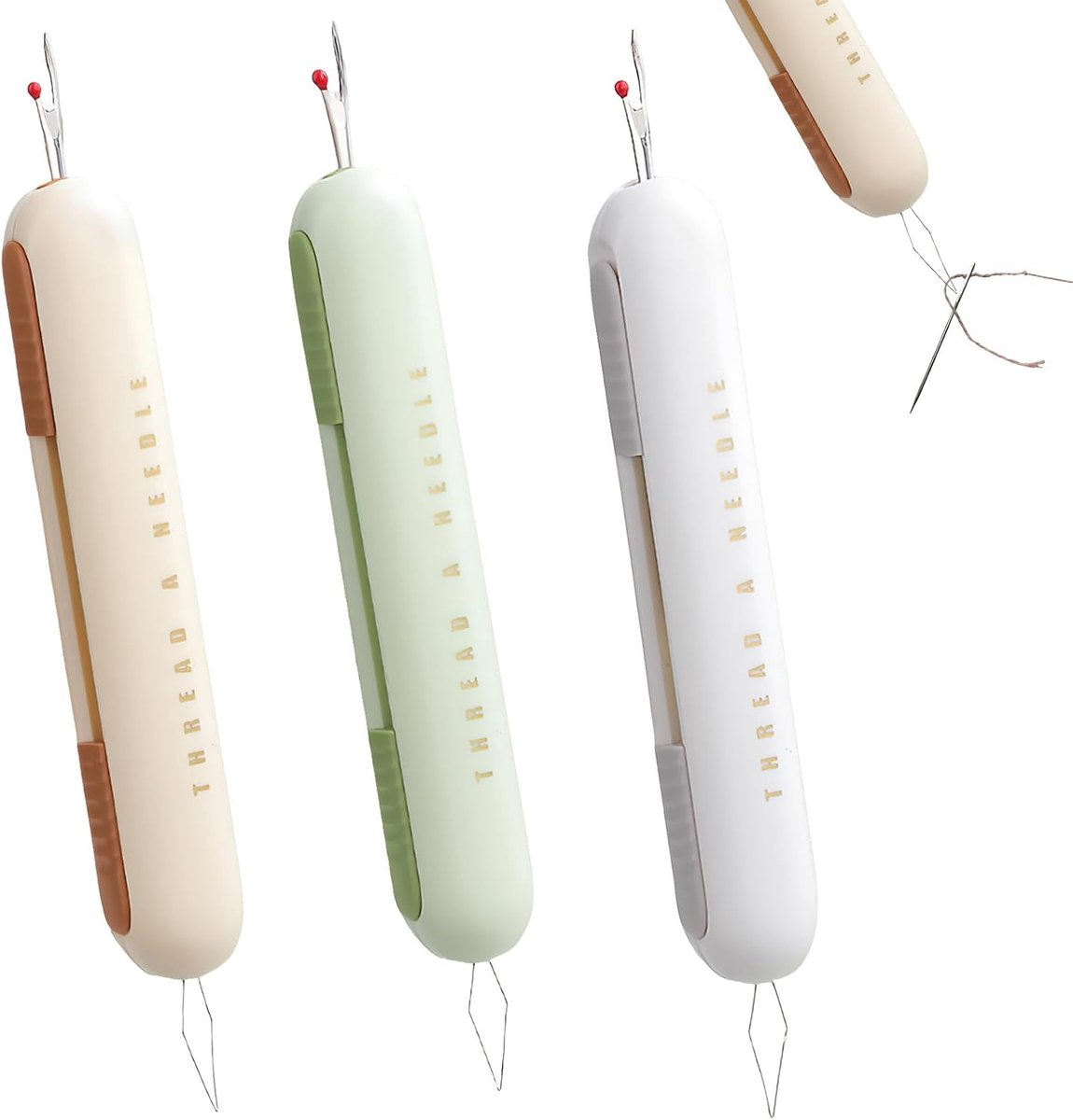 3 stuks 2-in-1 handmatige naaldinstrijger, draadinsteker, naaimachine, draagbare naaiaccessoires met draadgeleiding - ShopVlot