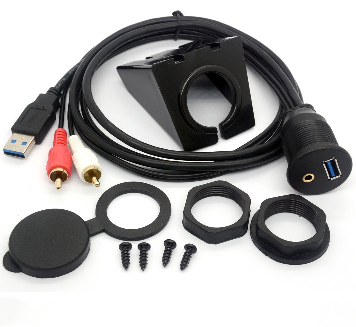 CentBest USB RCA Flush Mount Cable- USB 3.0 & 3.5mm AUX 2 RCA Male to USB and 1/8 Audio Stereo Female Dash Panel Mount - ShopVlot