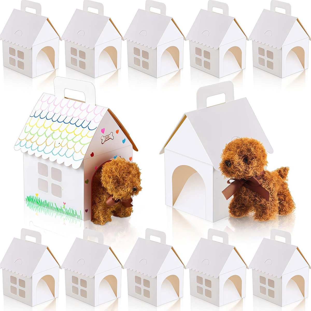 10 stuks hondenfeestdozen voor feestjes, 12 x 10 x 9 cm, adopteer een puppy feestgeschenkdoosjes wit hondenhuis - ShopVlot