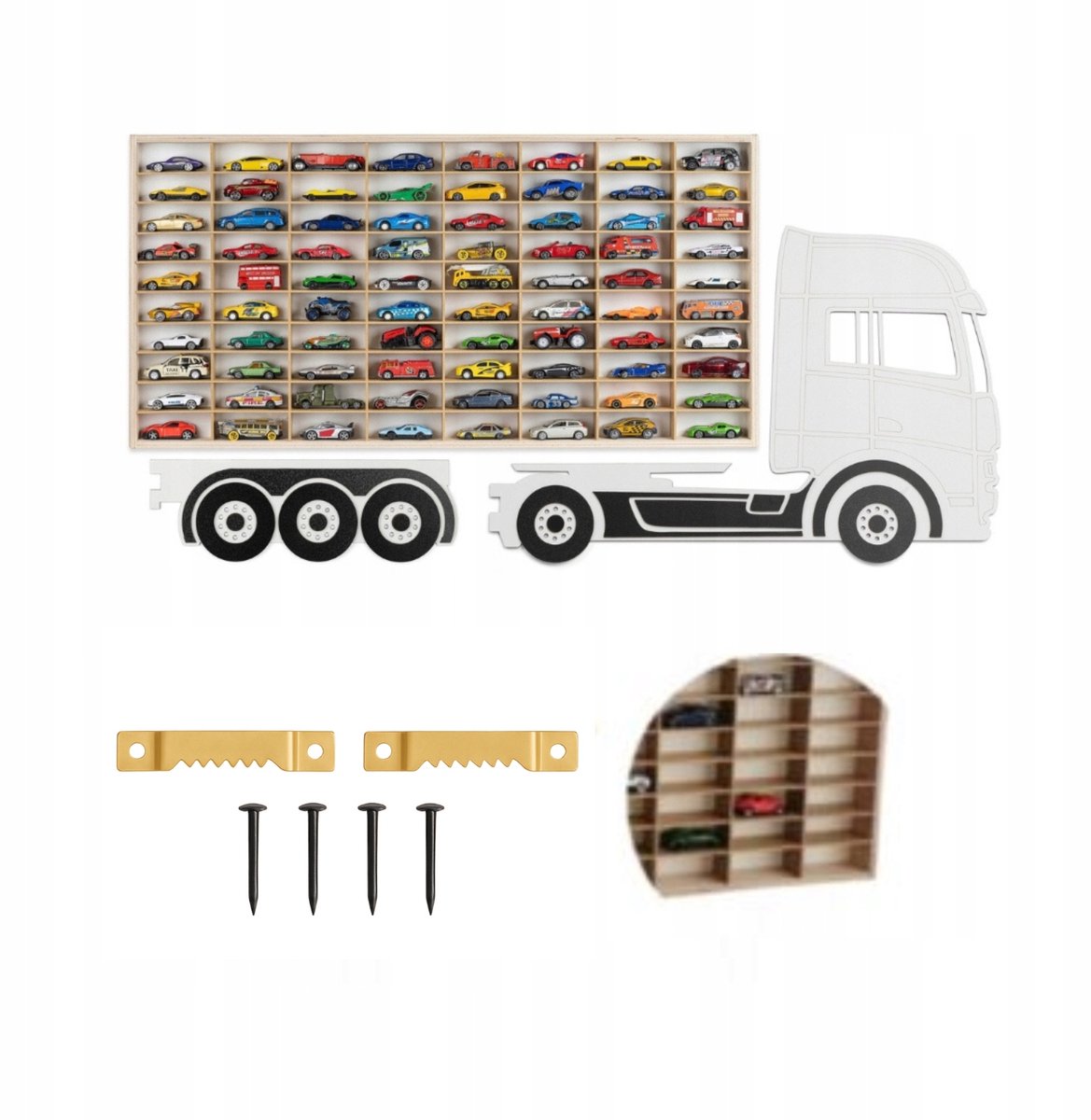 Houten Speelgoed Auto Display - 80 Vakjes met Truck Decoratie