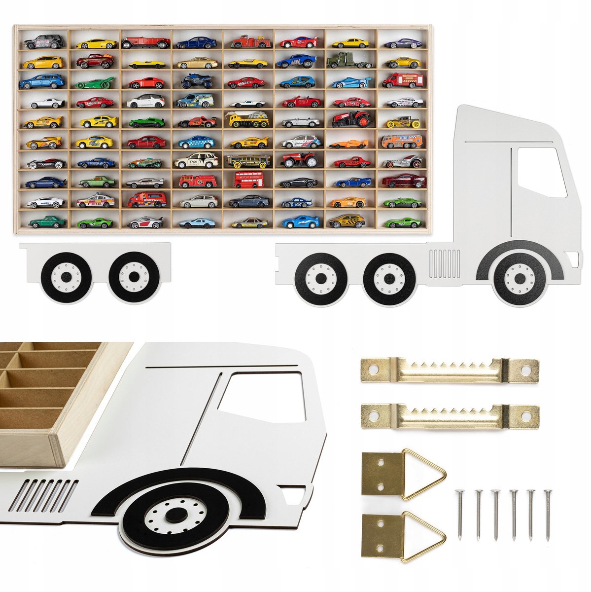 Houten Speelgoed Auto Organizer met 80 Vakjes - Truck Design