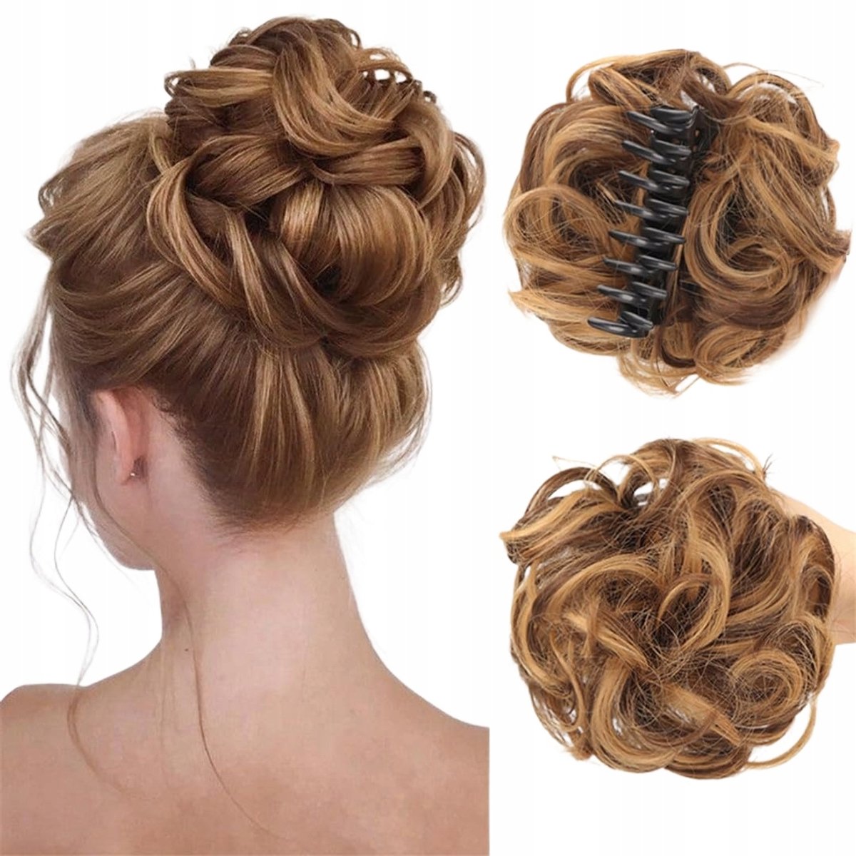 Pazuur clip-in knot, dicht, lokken, synthetisch haar, blond