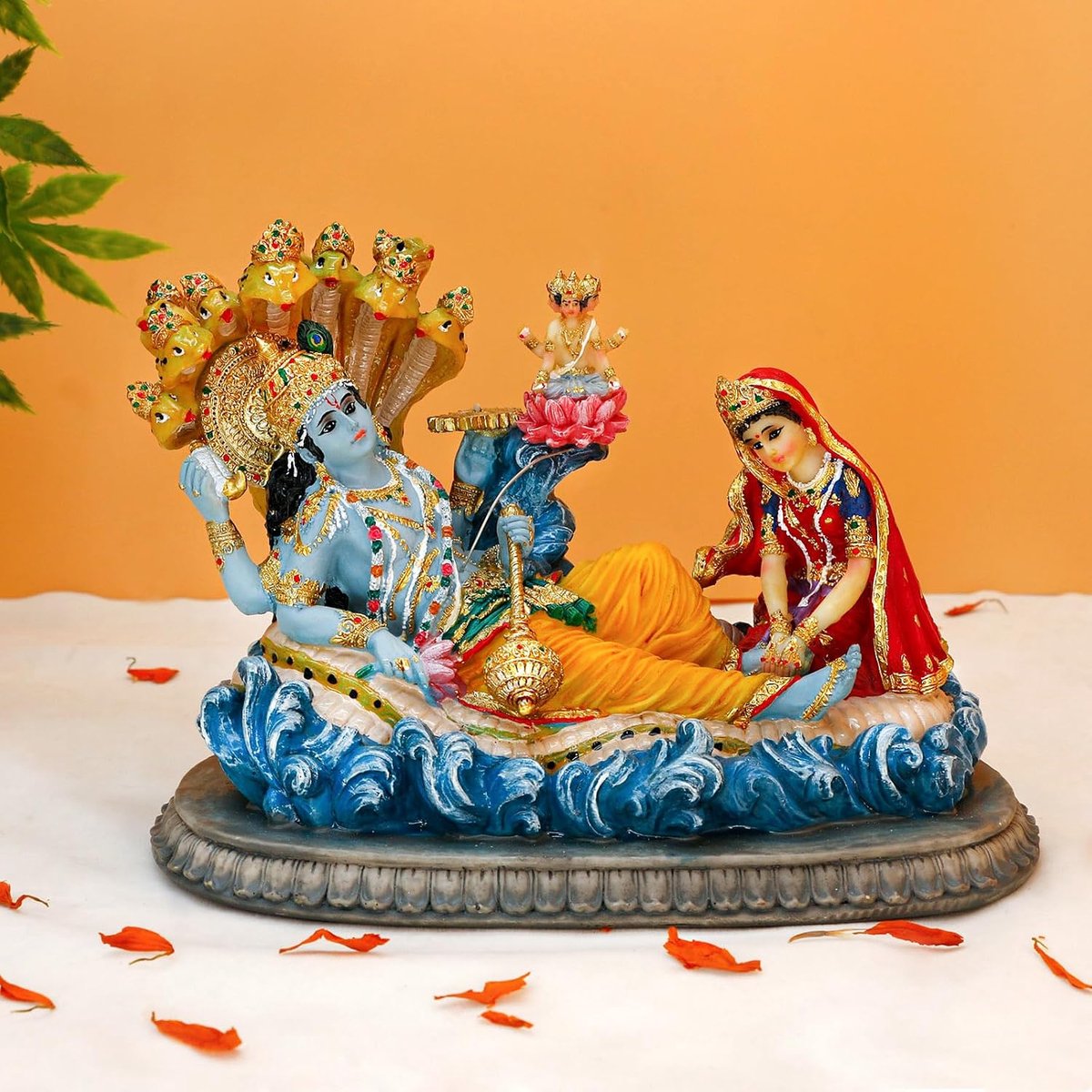 BangBangDa Hindu God Lord Vishnu Statue - 8.3" L Mahavishnu Figurine Divine Hindu Deity for Spiritual Worship Home - ShopVlot