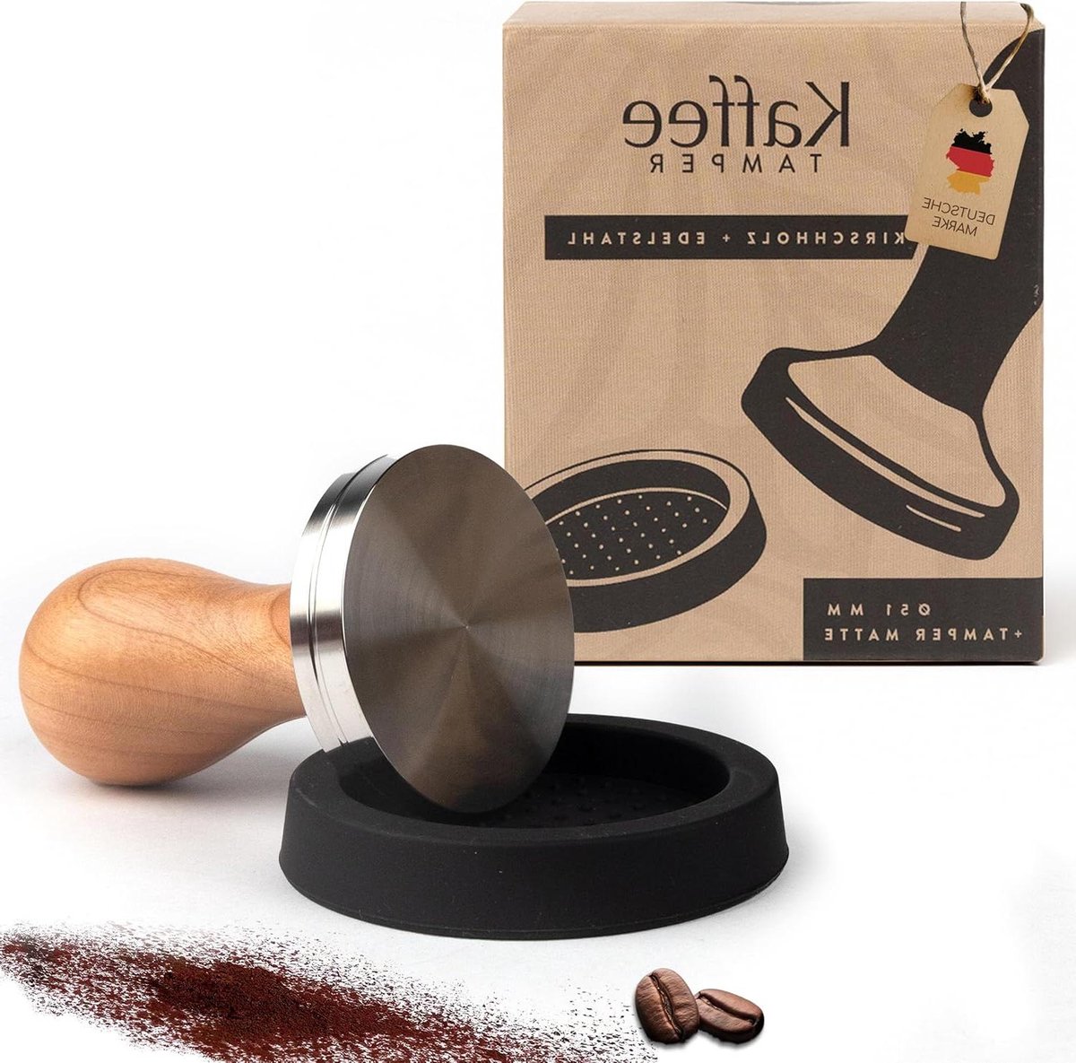Koffiestamper - Koffiedrukker Koffiestamper - Espresso Bereiden - Roestvrij Staal Kersenhout - 51 mm - Natuurlijk