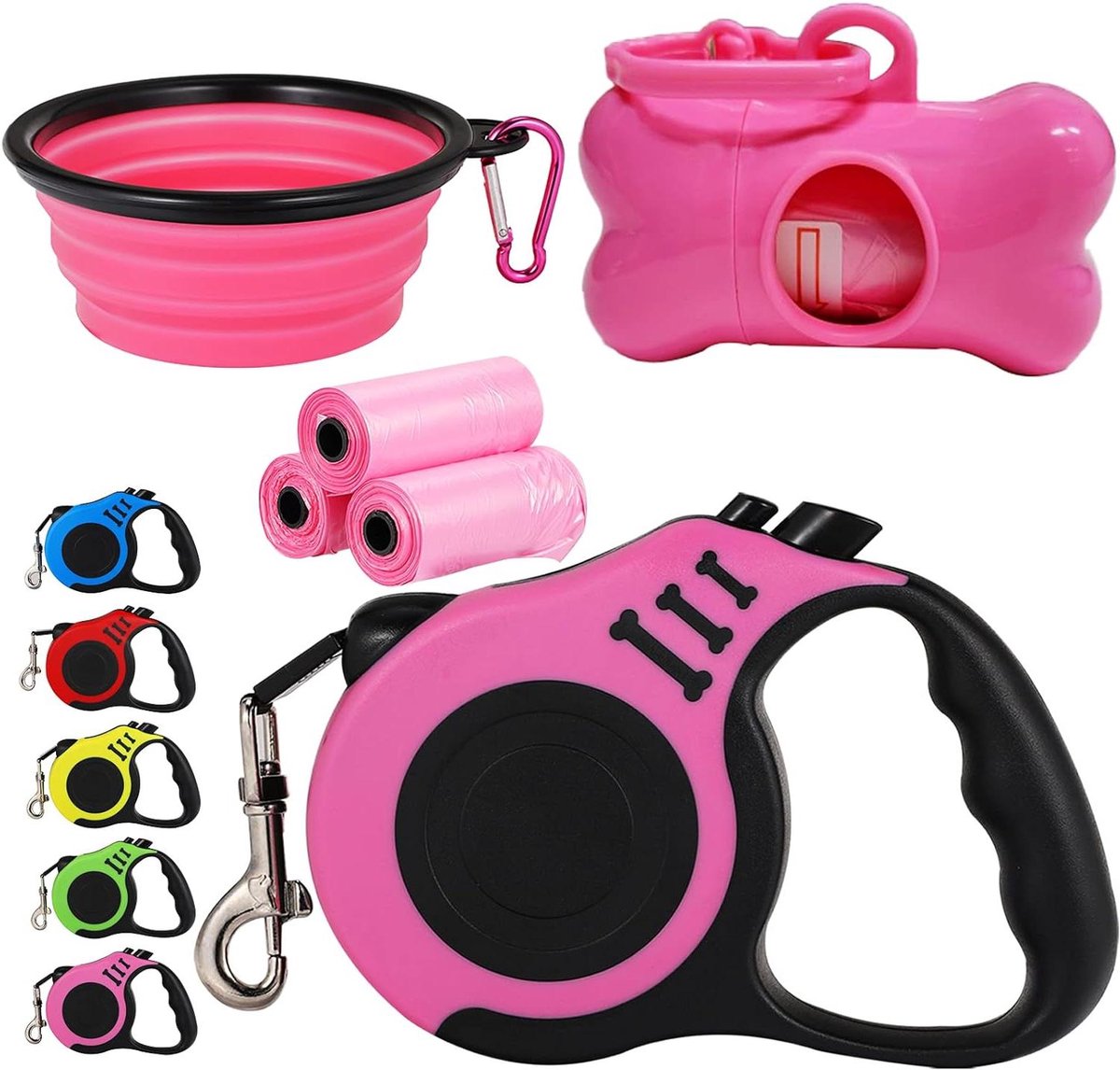 Intrekbare Hondenriem - Uittrekbare Hondenlijn - Hond Uitlaten - Klittenvrije Nylon Tape - Tot 227 kg - Roze