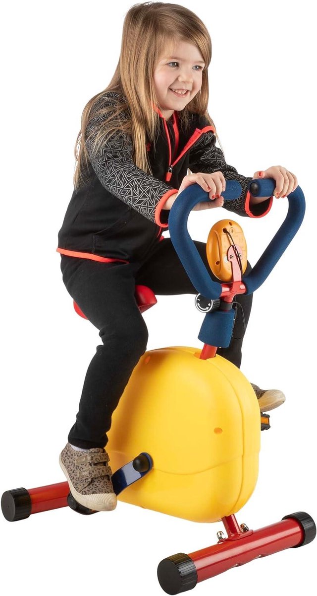 Kinder Hometrainer - Oefenfiets Peuters - Binnenshuis Sporten - Verstelbaar Zadel - 49.5 cm - Geel Rood Blauw