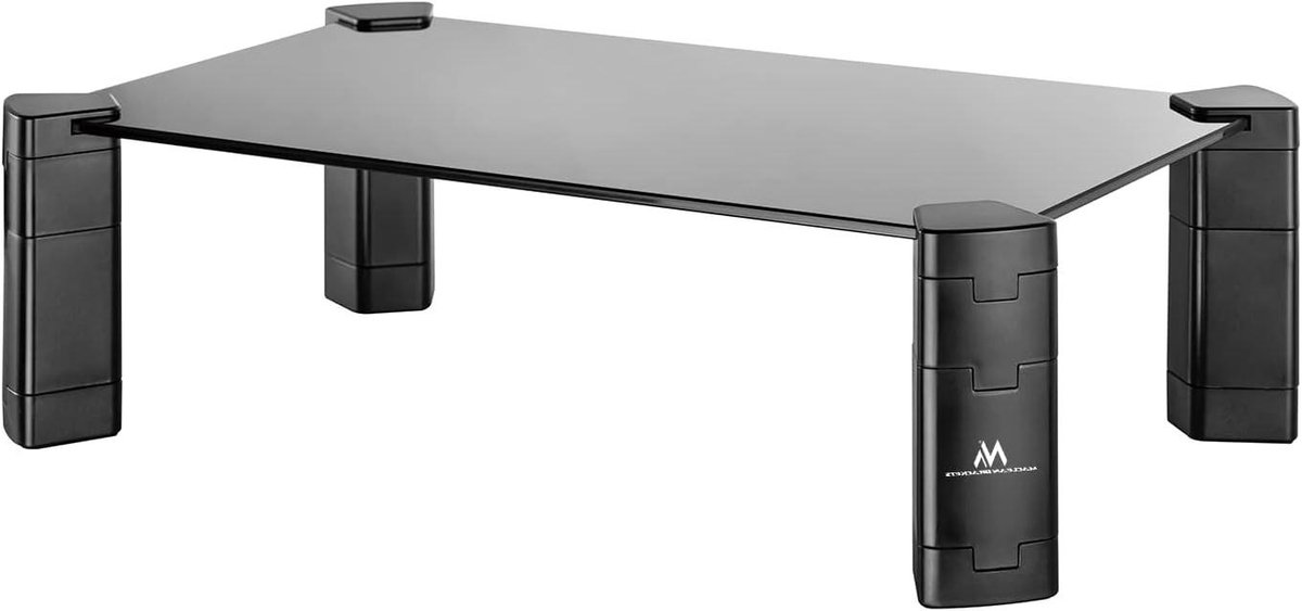 Monitorstandaard Glas - Laptopverhoger Bureaublad - Ergonomisch Werken - In Hoogte Verstelbaar - 40x24 cm - Zwart