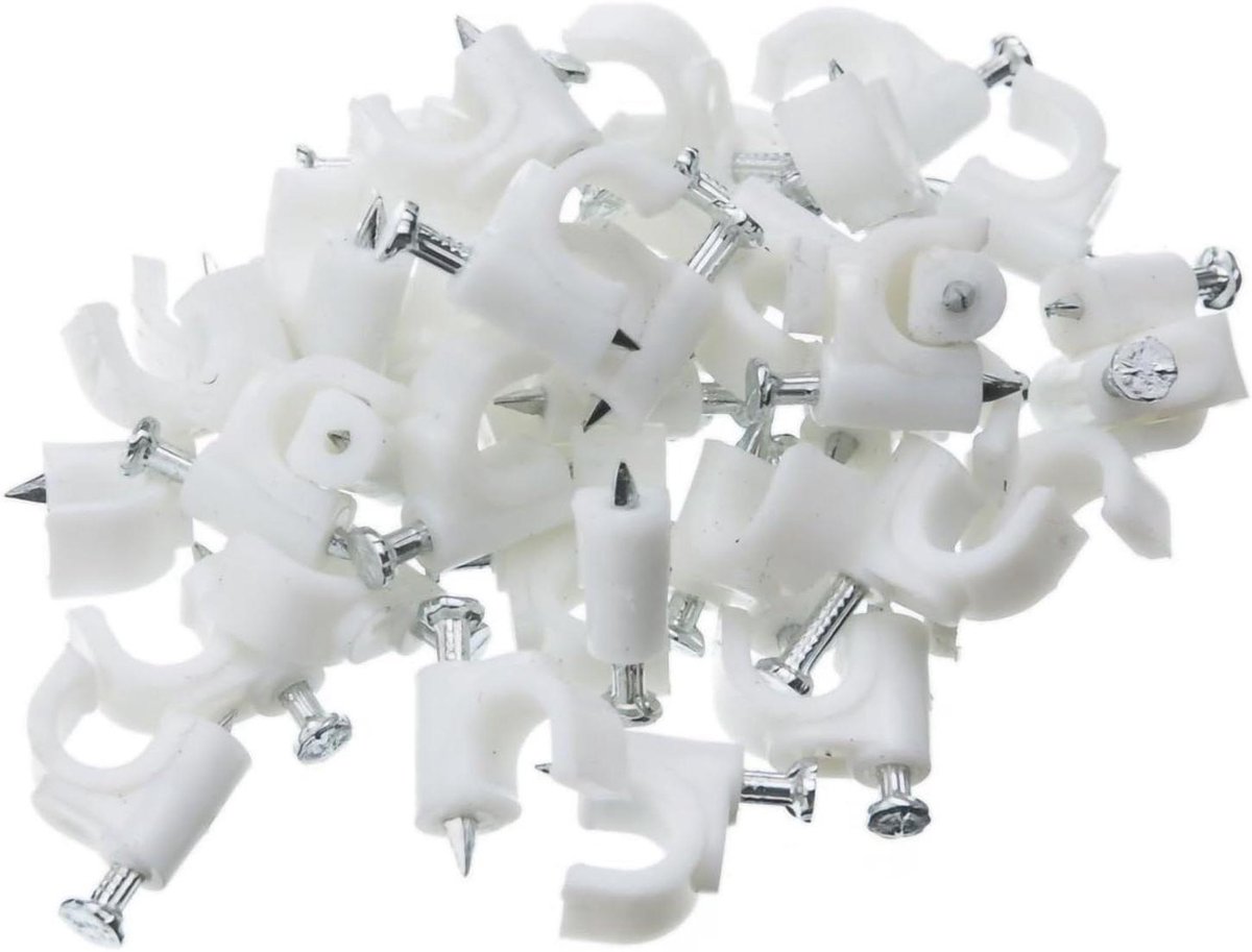 Kabelklemmen met spijker - Spijkerclips Kabelbevestiging - Kabels Organiseren - Halogeenvrij Polypropyleen - 8 mm diameter - Wit