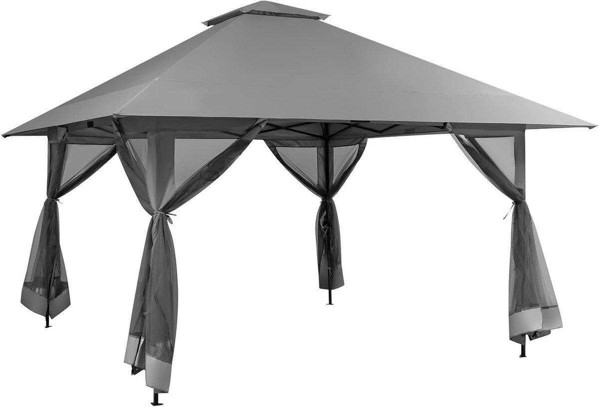 Partytent - Paviljoen Vouwtent - Buitenfeest Organiseren - Dubbel Dak - 400 x 400 cm - Grijs