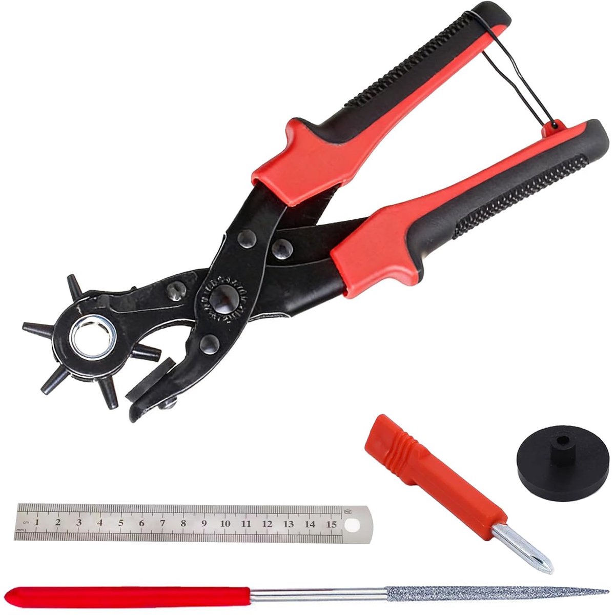 Gatentang voor leer, zeer duurzaam gereedschap voor leren, revolperforatietang, gatentang, riem, leer, gatentang, oogtangset, voor riemen, portemonnees, polshorloges, sieraden