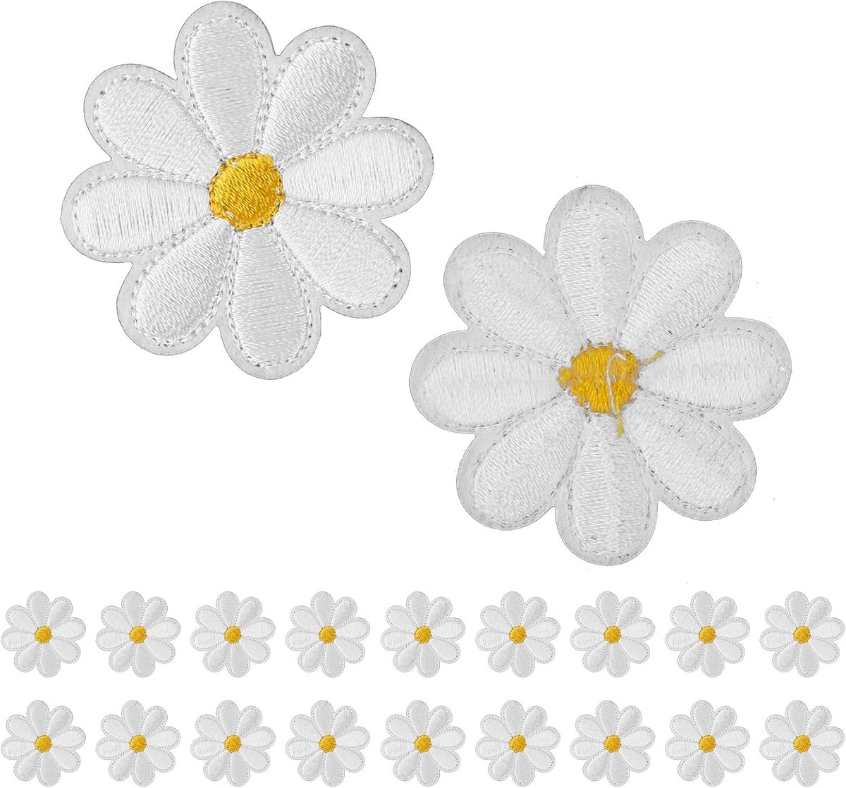 20 Stks Daisy Bloem Opstrijkbare Patches voor Kleding, Geborduurde Reparatiepatches voor Jassen, Jeans, Tassen, Kunst Ambachten, Doe-Het-Zelf Decoratie
