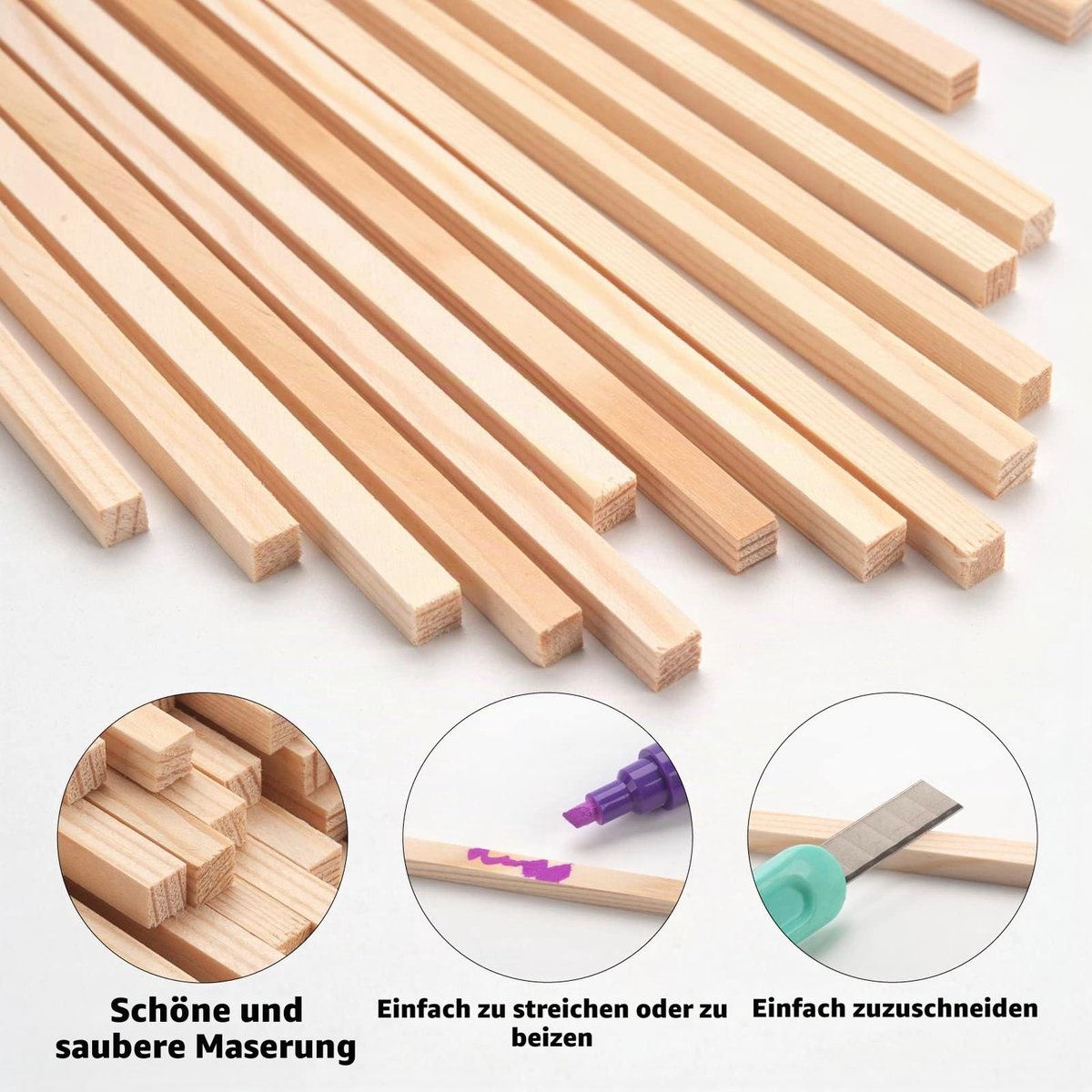 Vierkante houten deuvelstangen, kleine houten vierkante deuvelstangen, onafgewerkte houten knutselstokken, hardhouten stokken, houten strips voor kunst en doe-het-zelvers