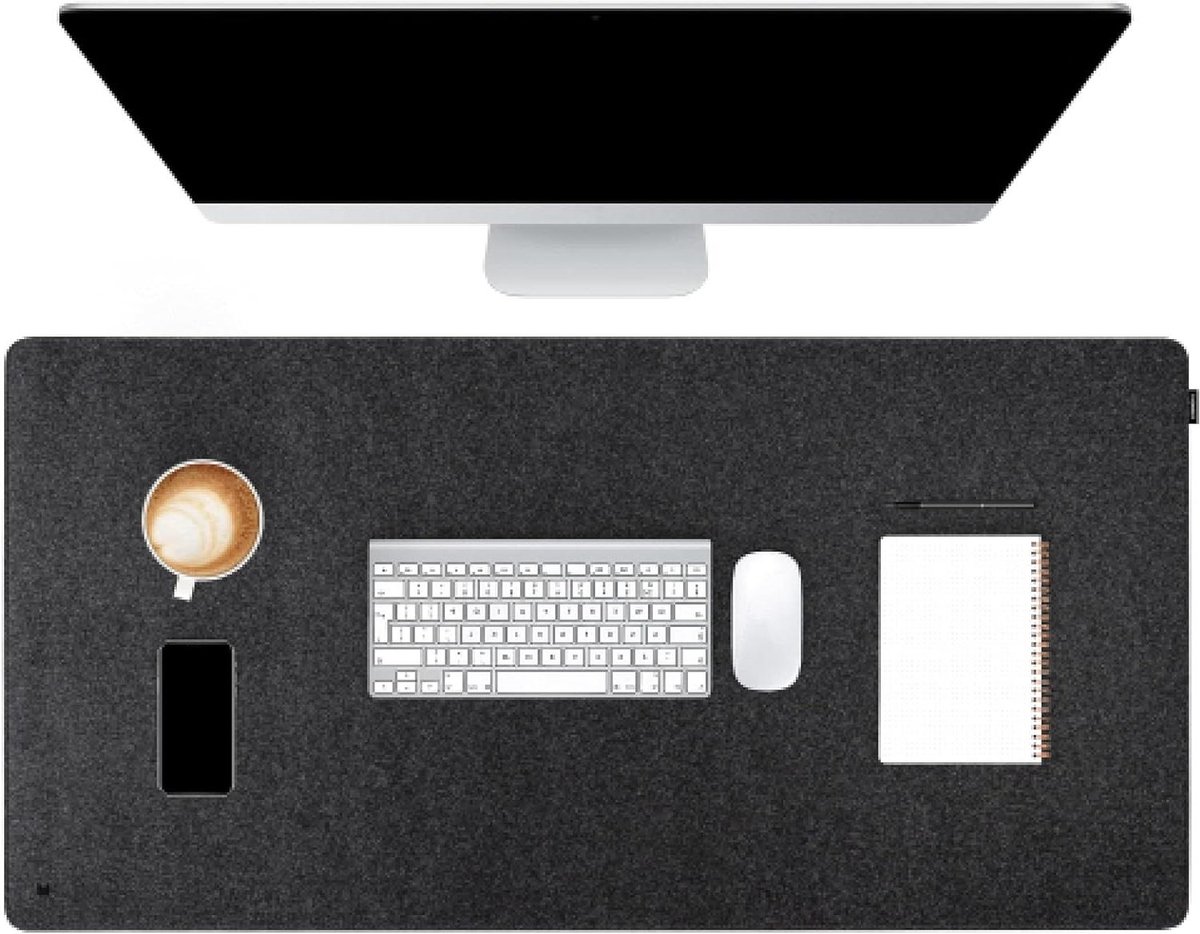 Bureauonderlegger Vilt - Schrijftafelmat Muismat - Bureau Organiseren - Volledig Antislip - 80 x 40 cm - Donkergrijs