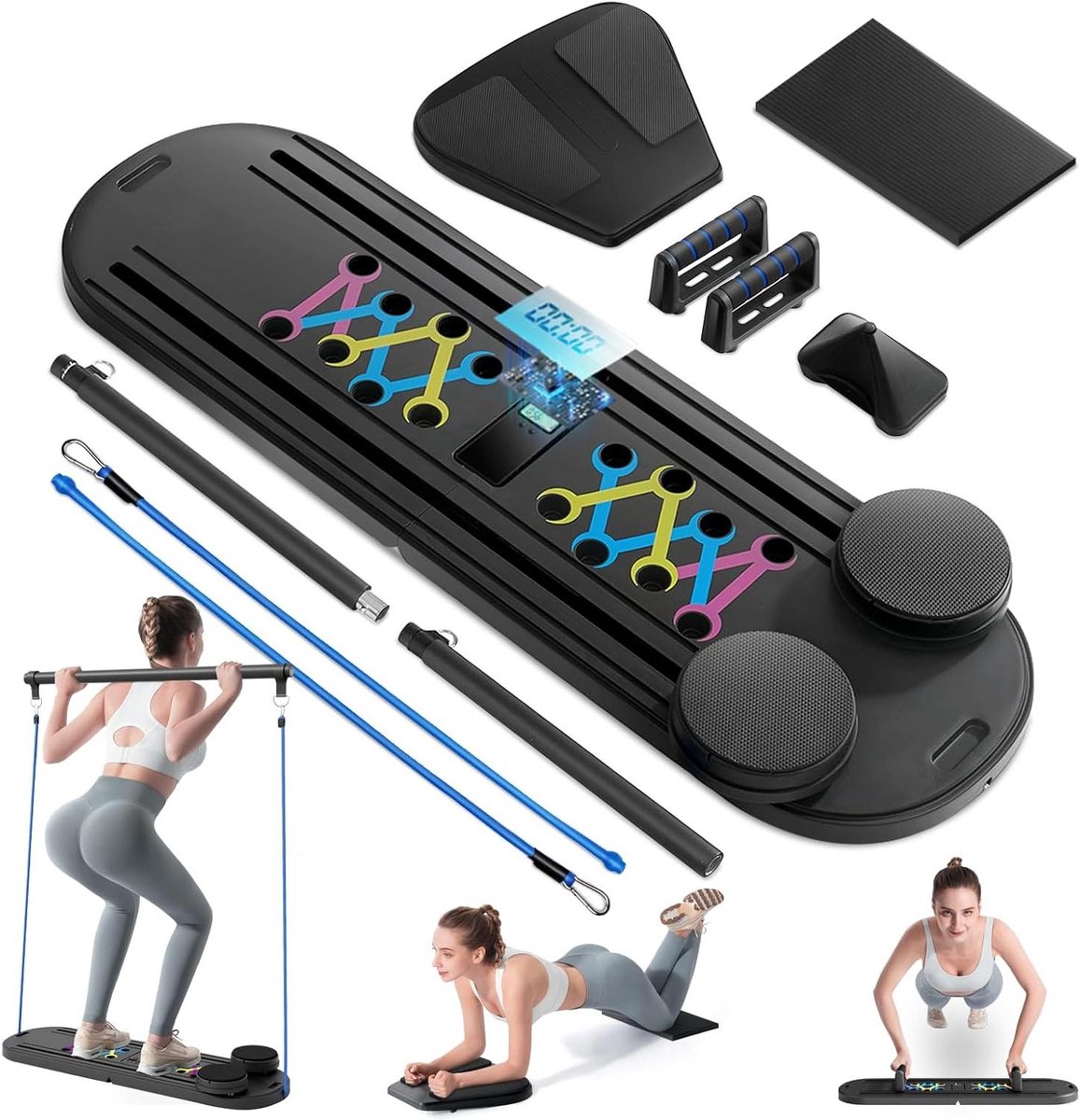 Pilates Reformer - Thuis Fitness - Lichaamstraining - 6-in-1 Multifunctioneel - 535 x 16 x 385 cm - Zwart