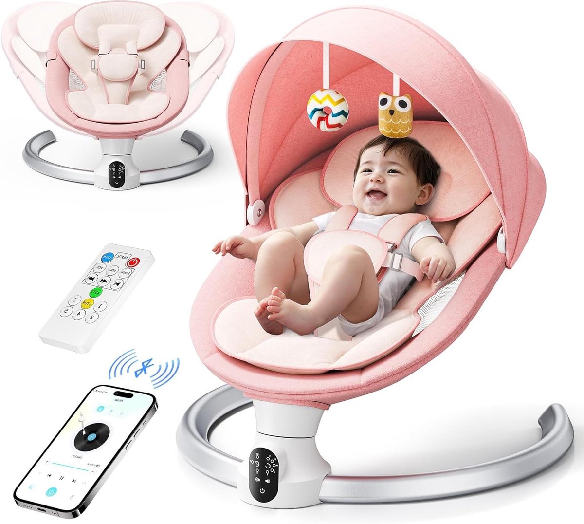 Baby schommel - Baby wieg - Ontspannen baby - Inclusief speelgoed - 68 cm - Roze