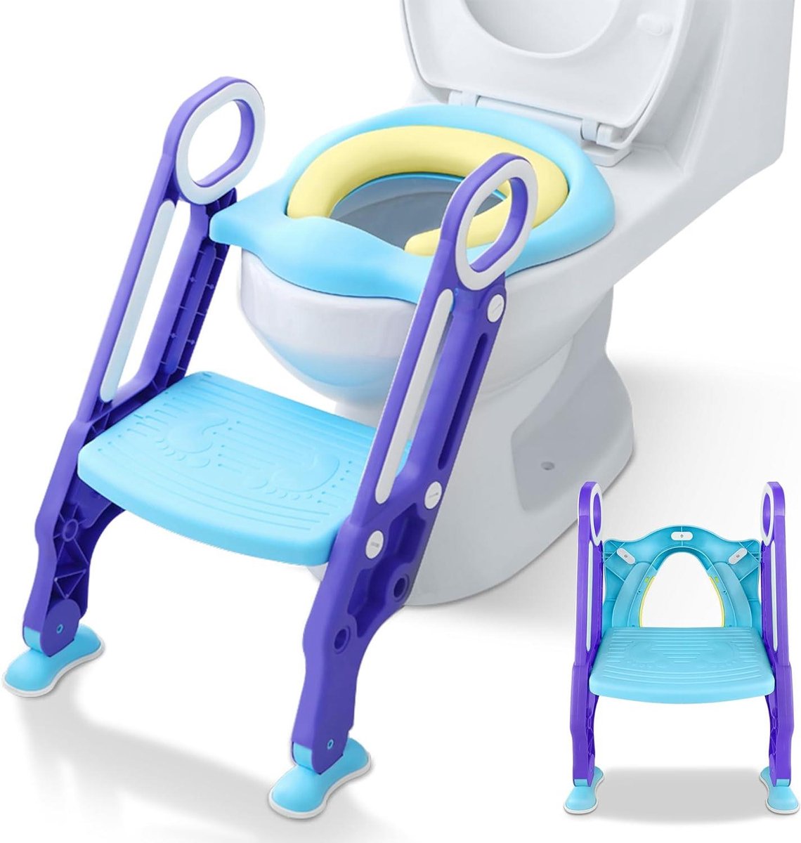 Potty Trainer Kinderen - Toiletstoel Baby - Zelfstandig Zitten - Opvouwbaar Met Traptrede - Tot 75 kg - Paars
